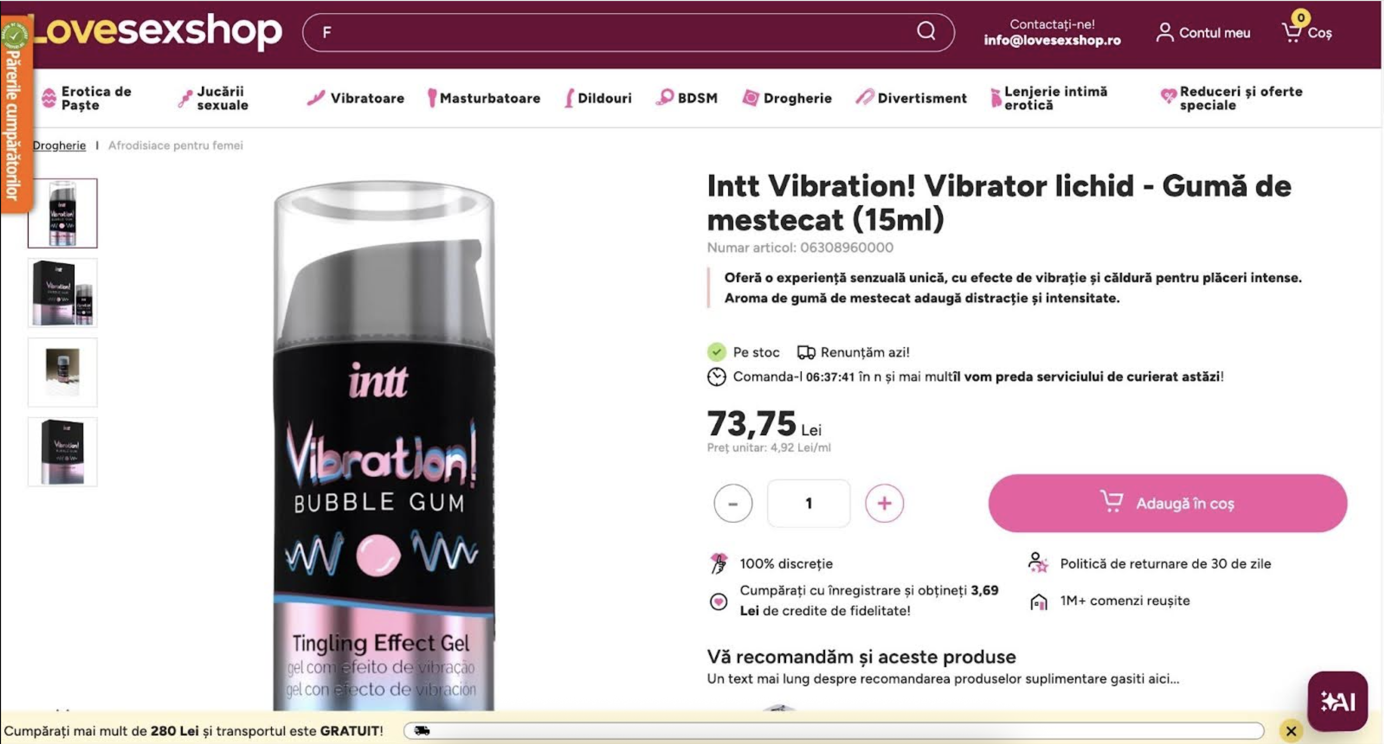 LoveSexShop descriere de produs cu Optimonk